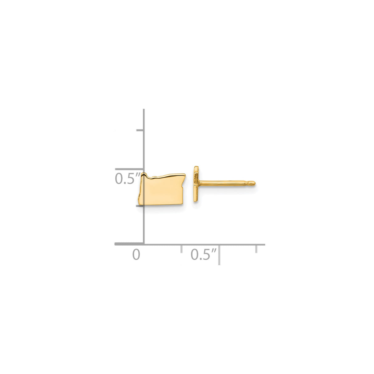 14k Yellow Gold Oregon State Stud Earrings, Minimalist USA Outline Jewelry for Women
