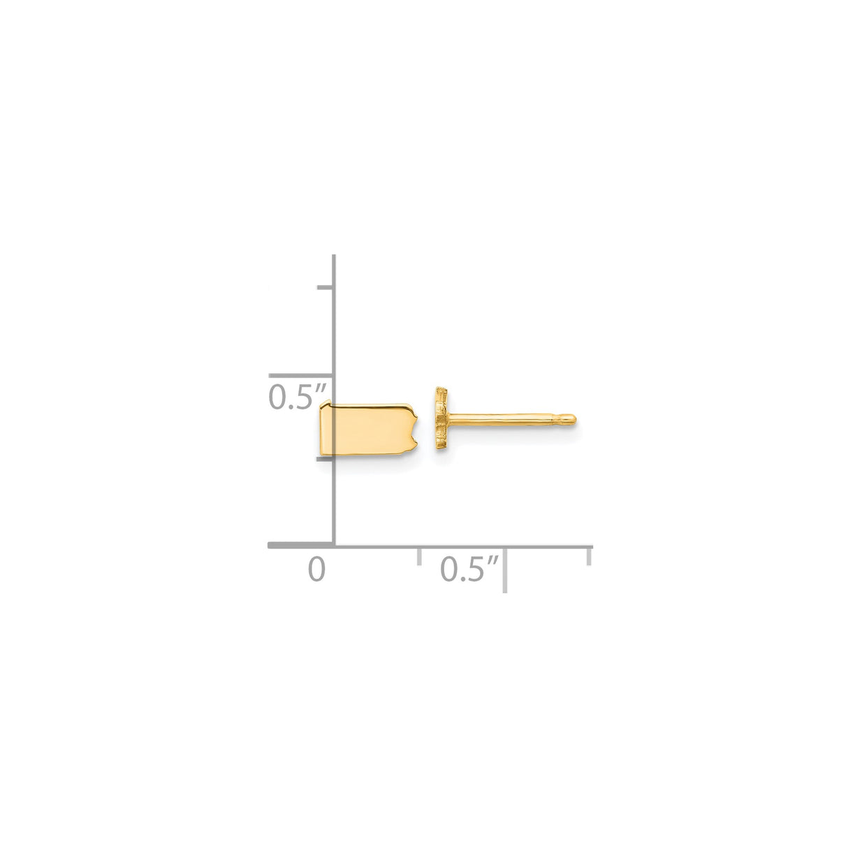 14k Yellow Gold Pennsylvania Shaped Stud Earrings, Minimalist Map Design