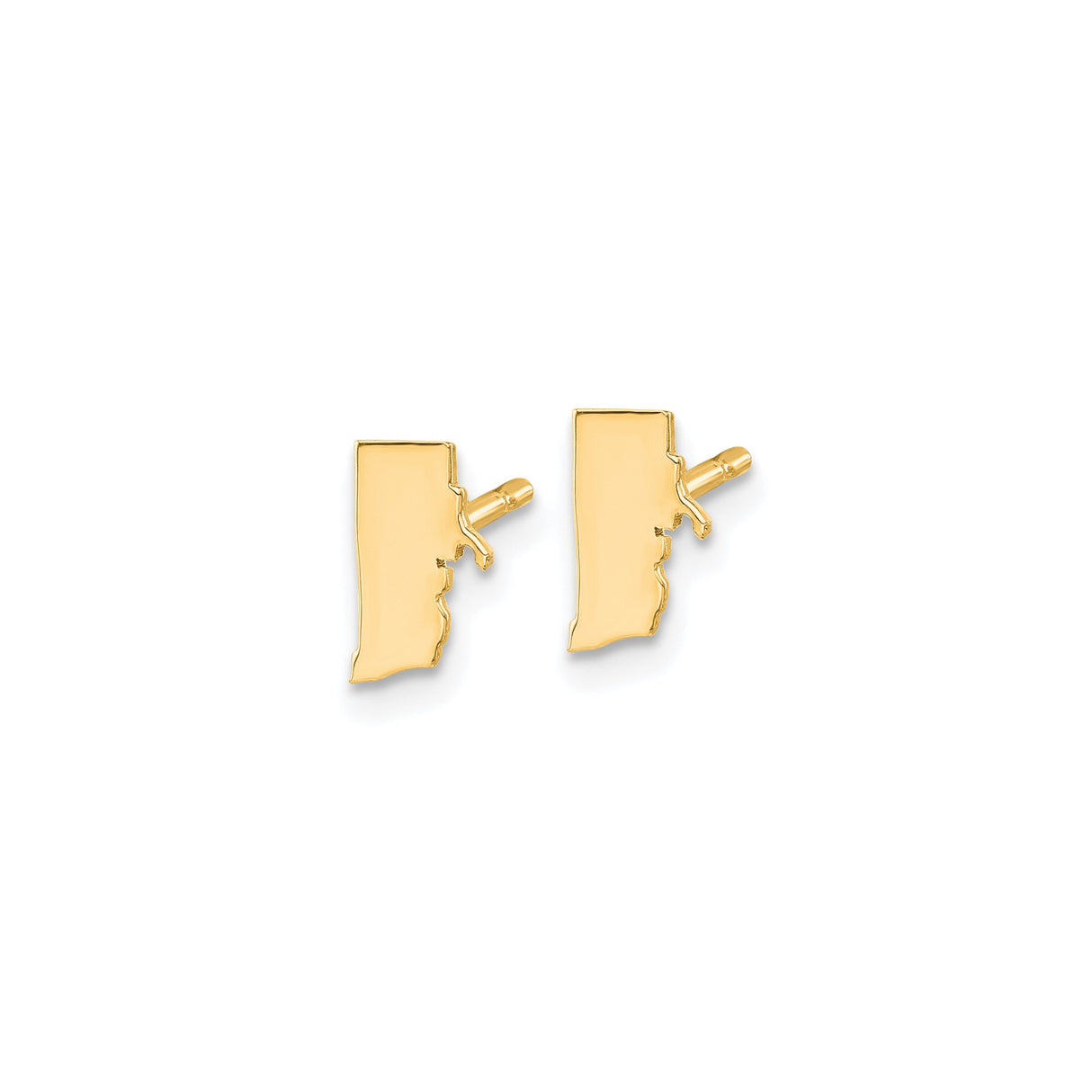 14k Yellow Gold Rhode Island Stud Earrings, Dainty State Outline Jewelry for Women or Unisex