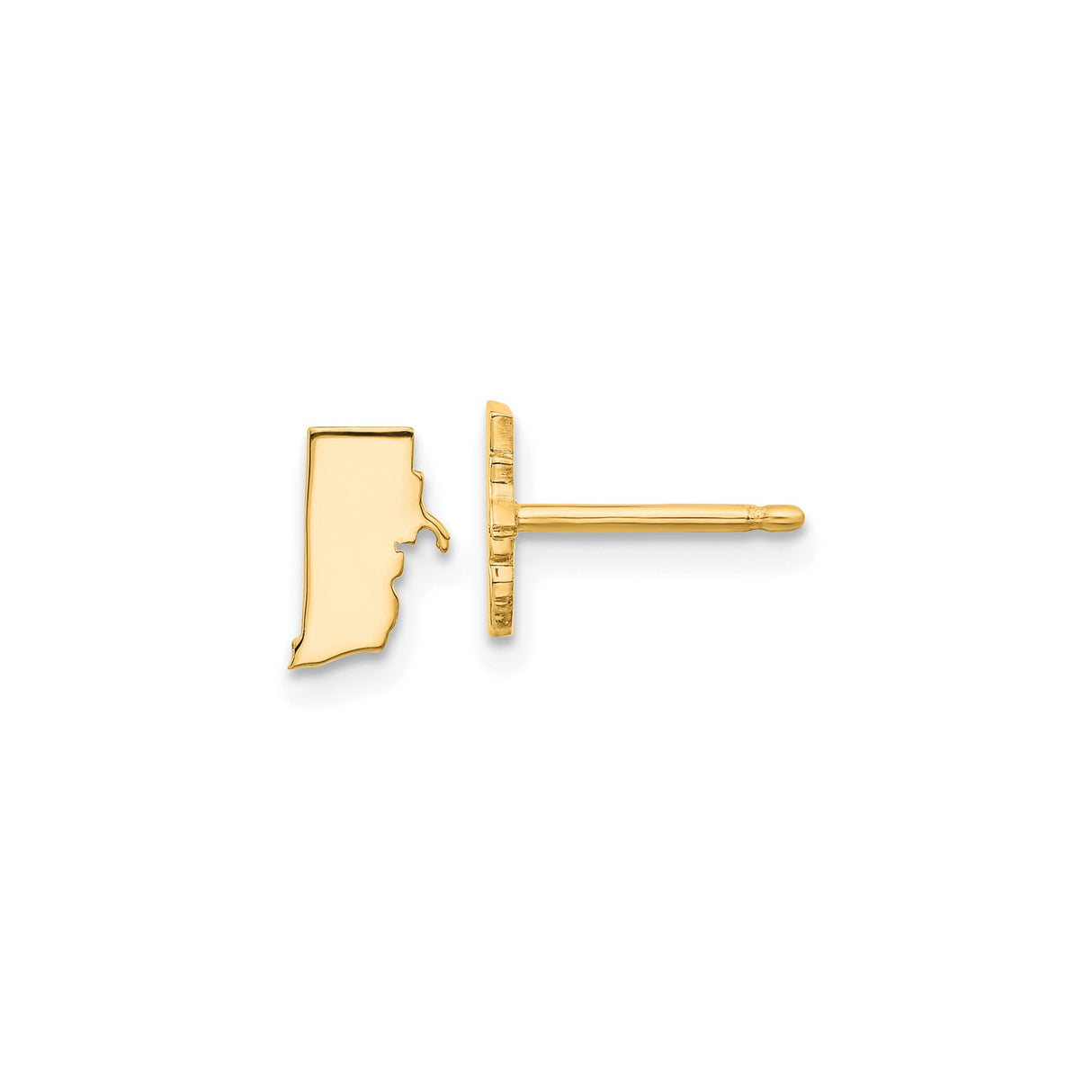 14k Yellow Gold Rhode Island Stud Earrings, Dainty State Outline Jewelry for Women or Unisex
