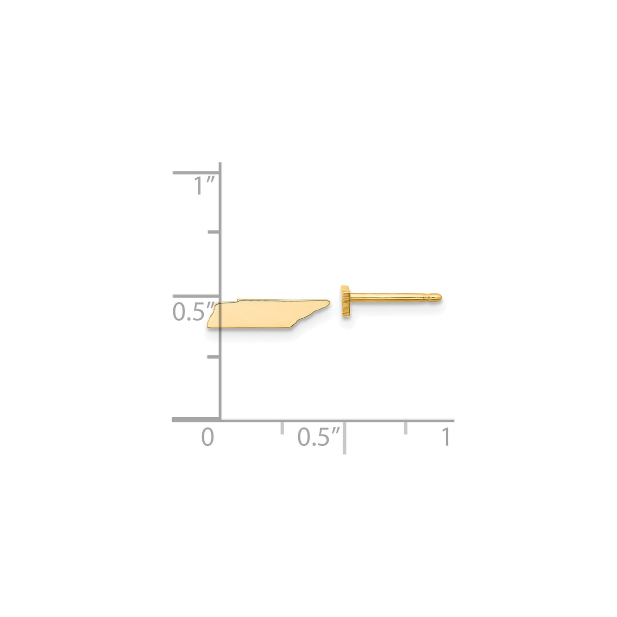 14k Yellow Gold Tennessee State Outline Earrings, Minimalist Studs, Southern USA Pride Jewelry