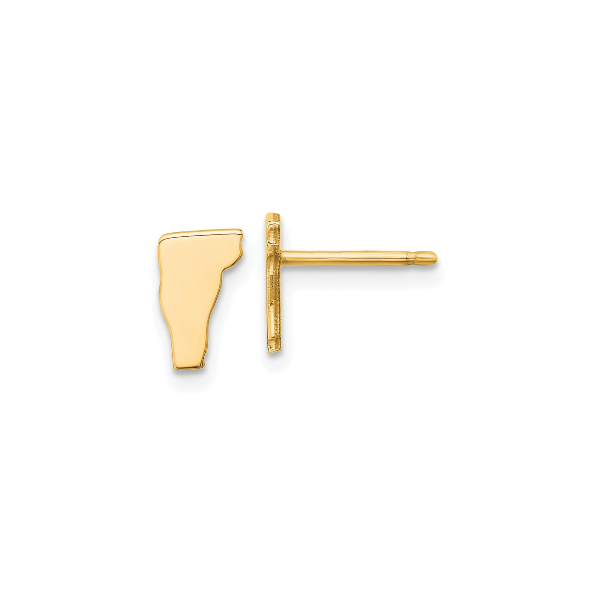 14k Yellow Gold Vermont Shaped Stud Earrings, Minimalist USA State Outline Jewelry for Women and Unisex