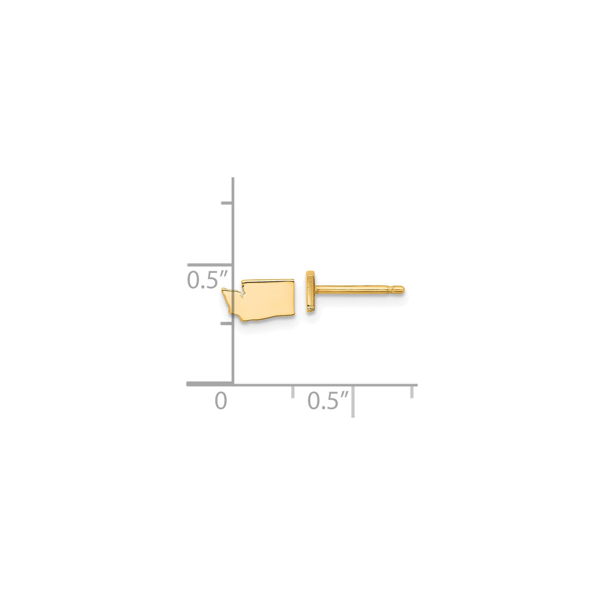 14k Yellow Gold Washington State Stud Earrings, USA Map Outline Design, Unisex Geographic Jewelry