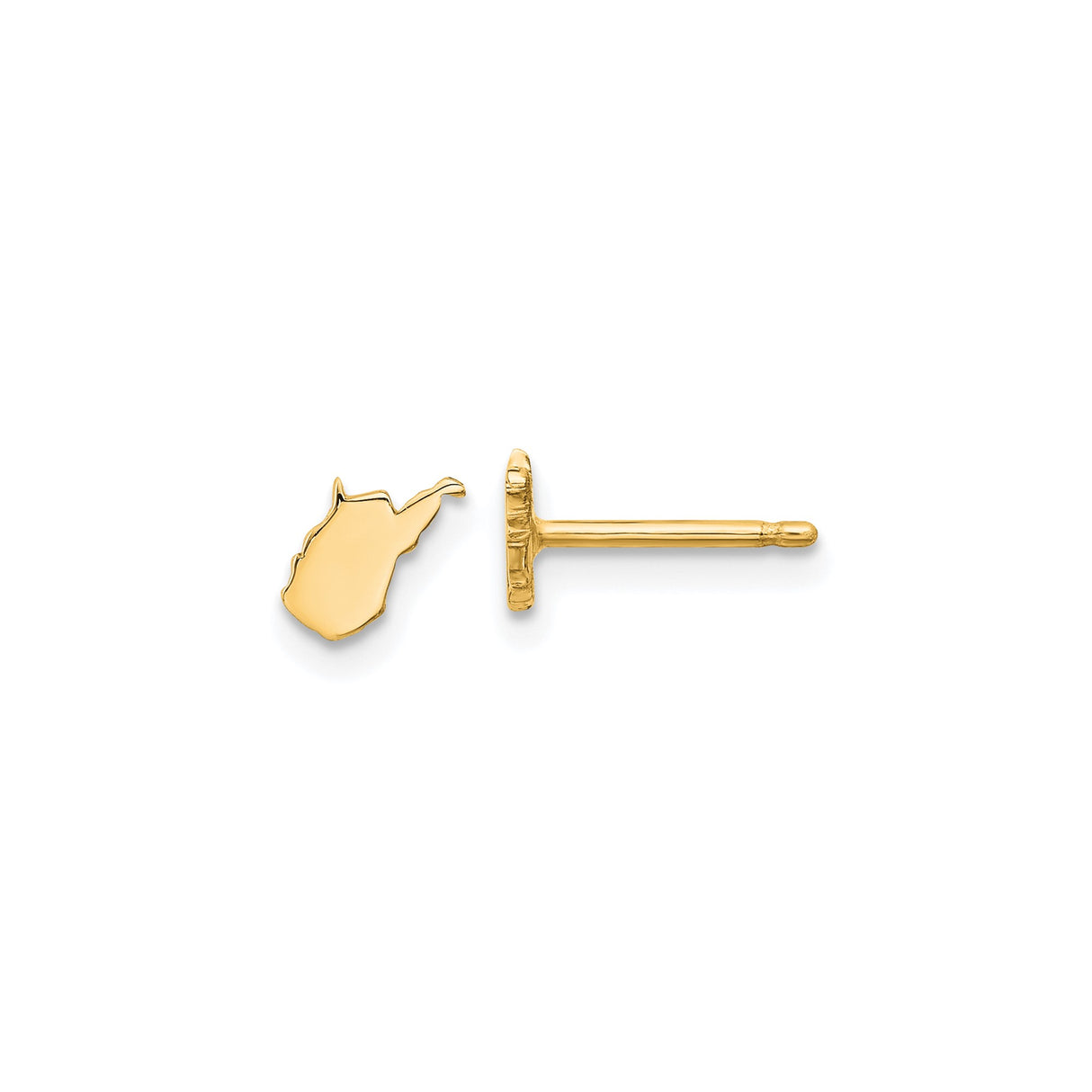14k Yellow Gold West Virginia State Shaped Earrings, Minimal Studs for Women or Unisex Wear