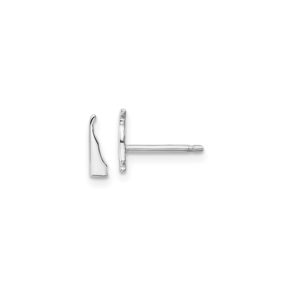 14k White Gold Lowercase L Initial Stud Earring, Polished Alphabet Style for Women or Unisex Wear