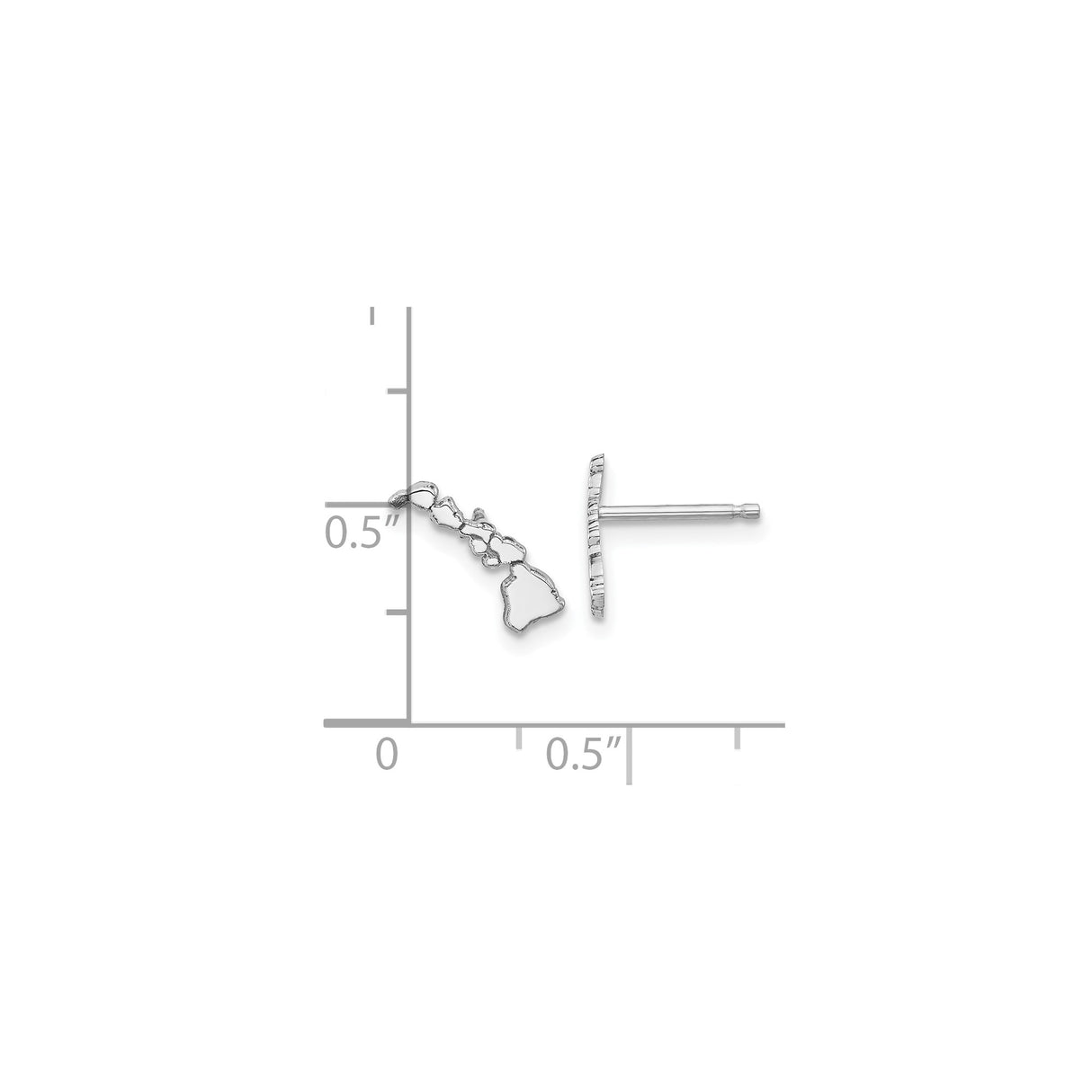 14k White Gold Hawaii Island Stud Earrings with Cutout Map Design, Dainty Travel Theme Jewelry
