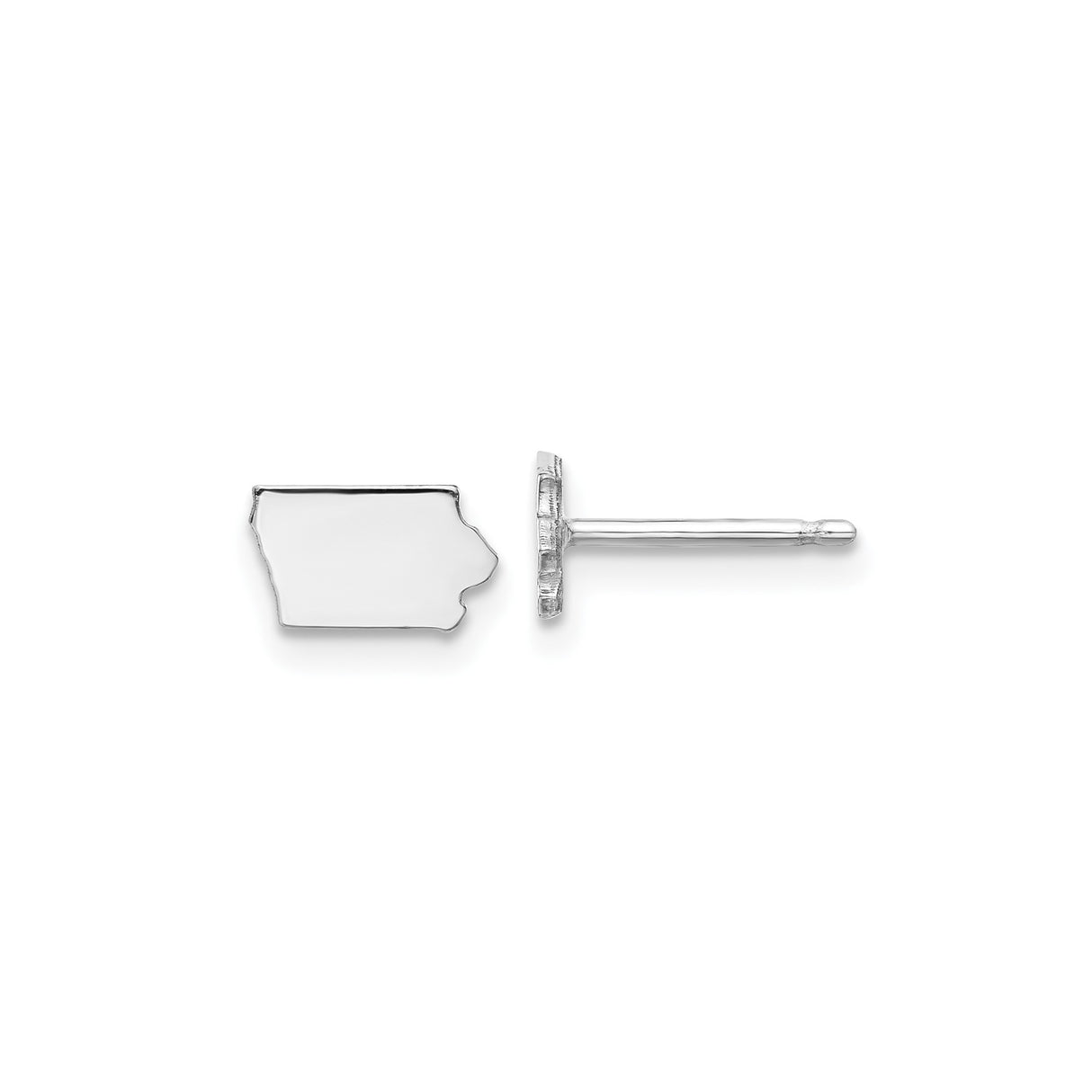 14k White Gold Iowa Shaped Stud Earrings, Minimalist State Outline Map Jewelry for Women
