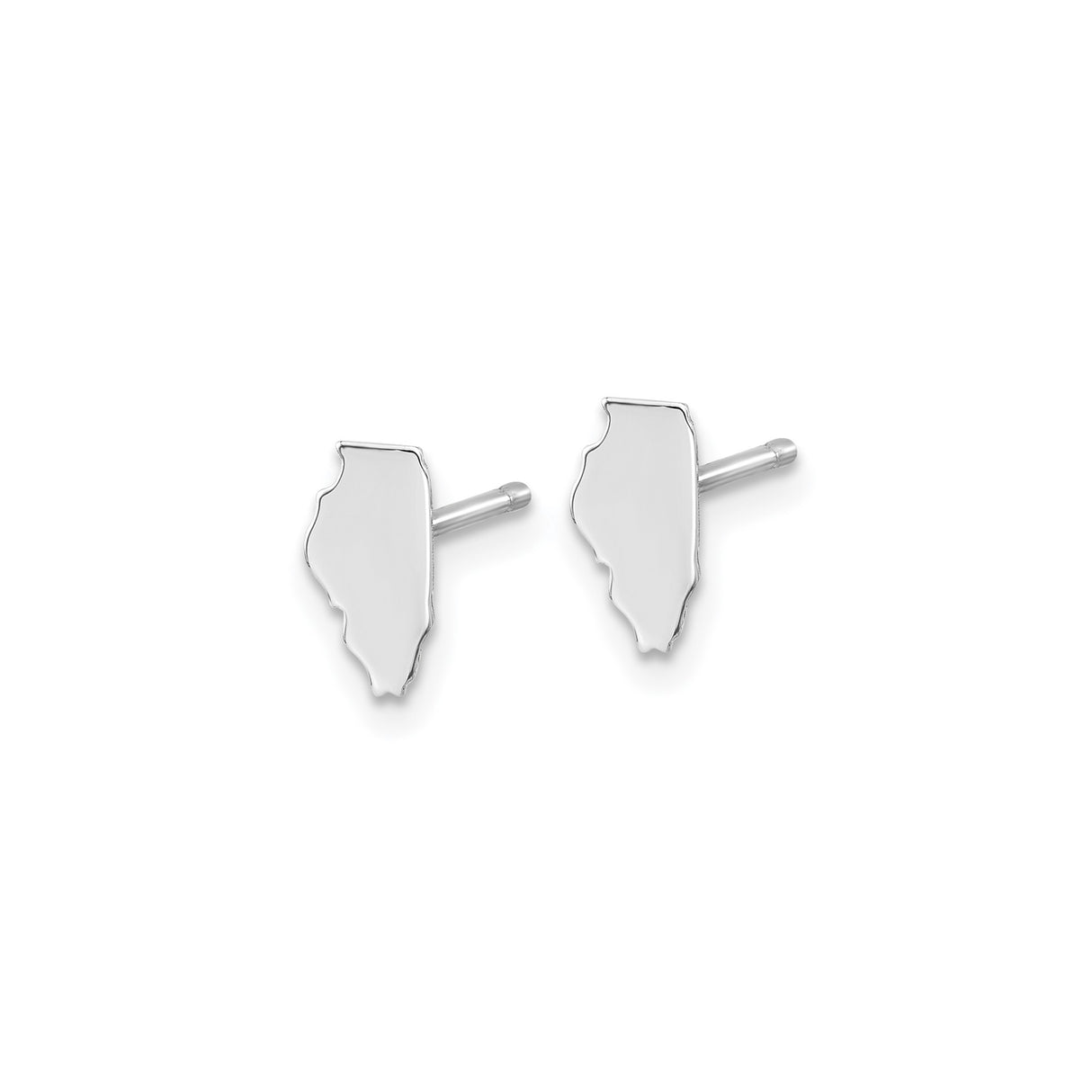14k White Gold Illinois State Stud Earrings, Minimalist Map Silhouette Design for Women