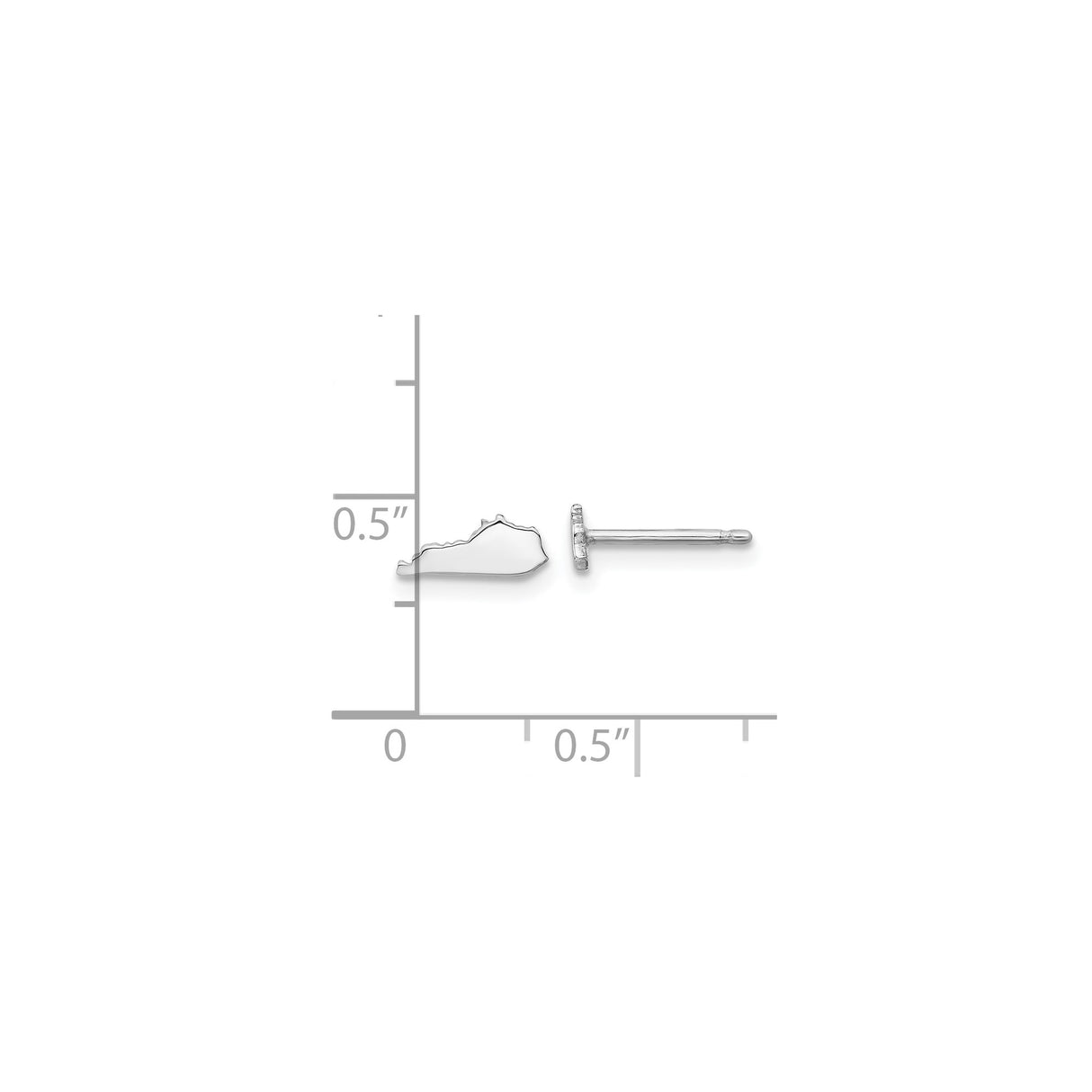 14k White Gold Kentucky State Stud Earrings, Dainty Map Outline, Unisex Southern USA Style