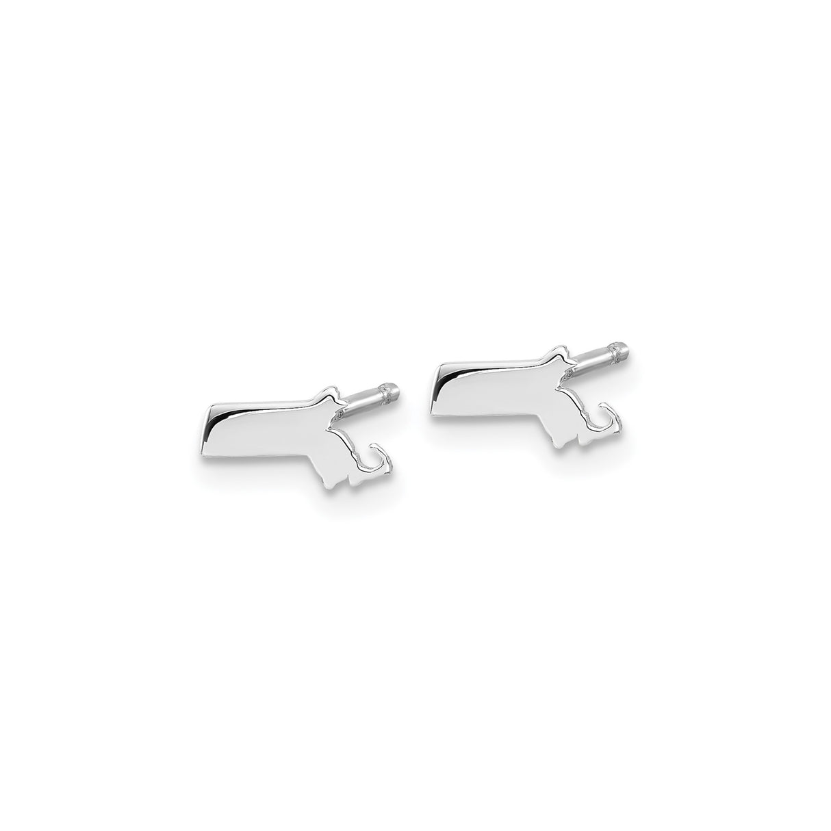14k White Gold Massachusetts Stud Earrings, Minimalist State Outline Jewelry for Women and Unisex