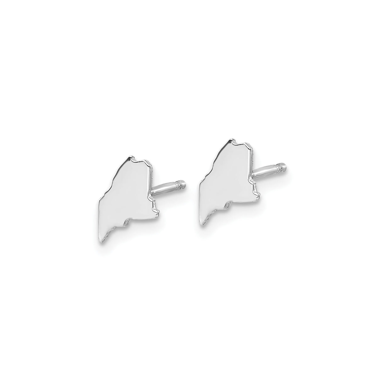 14k White Gold Maine Stud Earrings, Minimalist State Outline Map Jewelry for Women and Unisex