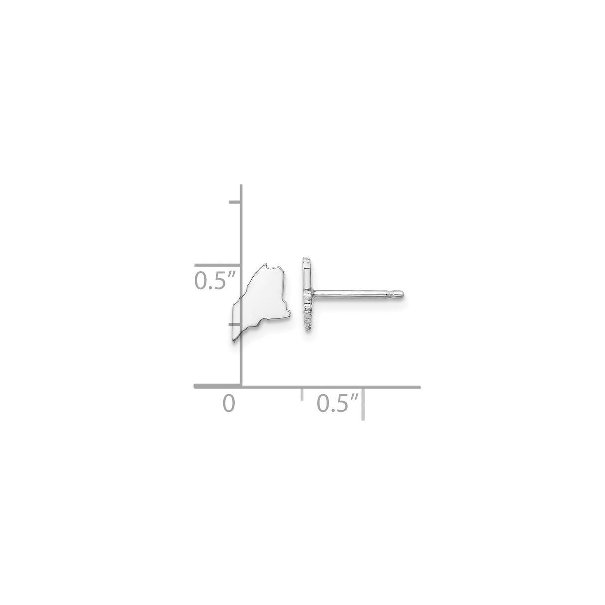 14k White Gold Maine Stud Earrings, Minimalist State Outline Map Jewelry for Women and Unisex