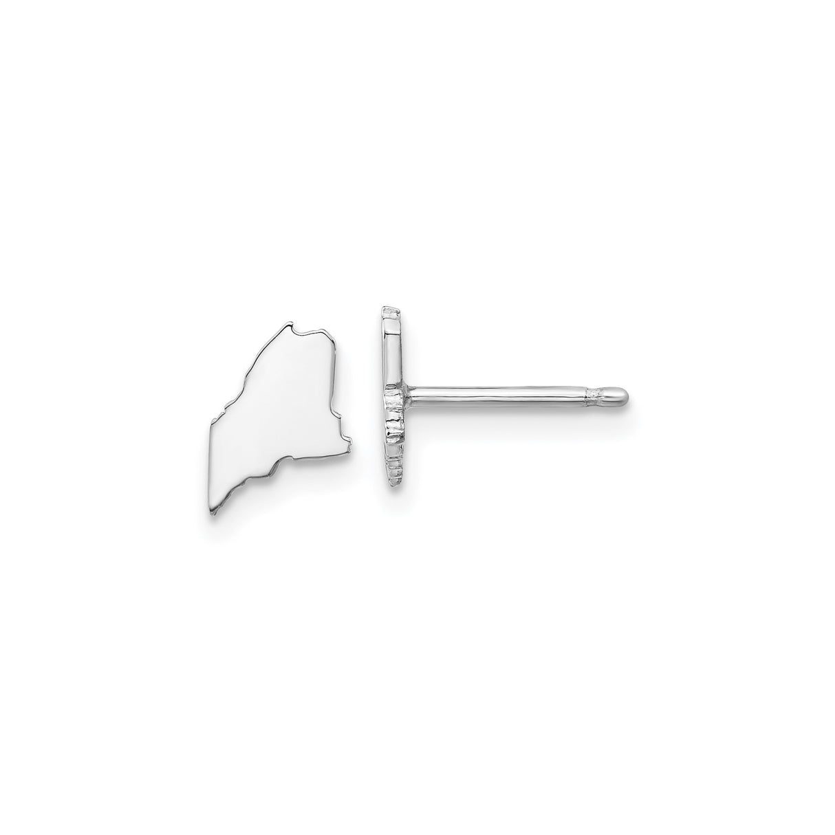14k White Gold Maine Stud Earrings, Minimalist State Outline Map Jewelry for Women and Unisex
