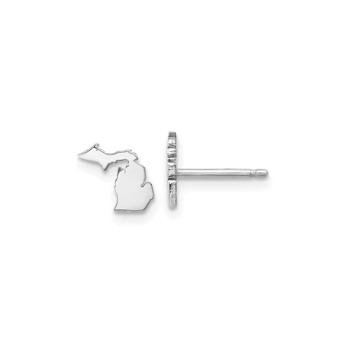 14k White Gold Michigan State Stud Earrings, Upper and Lower Peninsula Silhouette