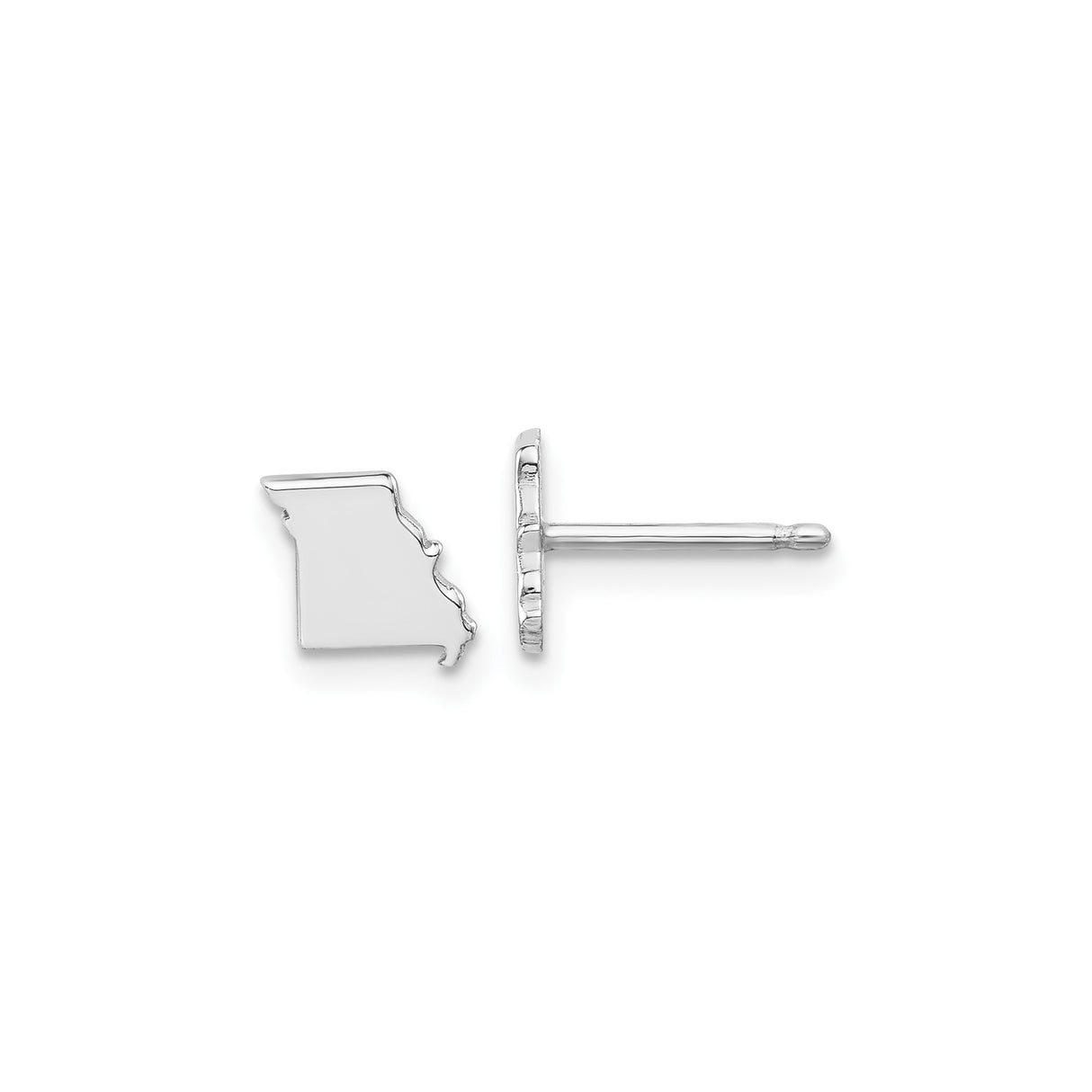 14k White Gold Missouri State Stud Earrings, Minimalist Map Shape Jewelry for Women
