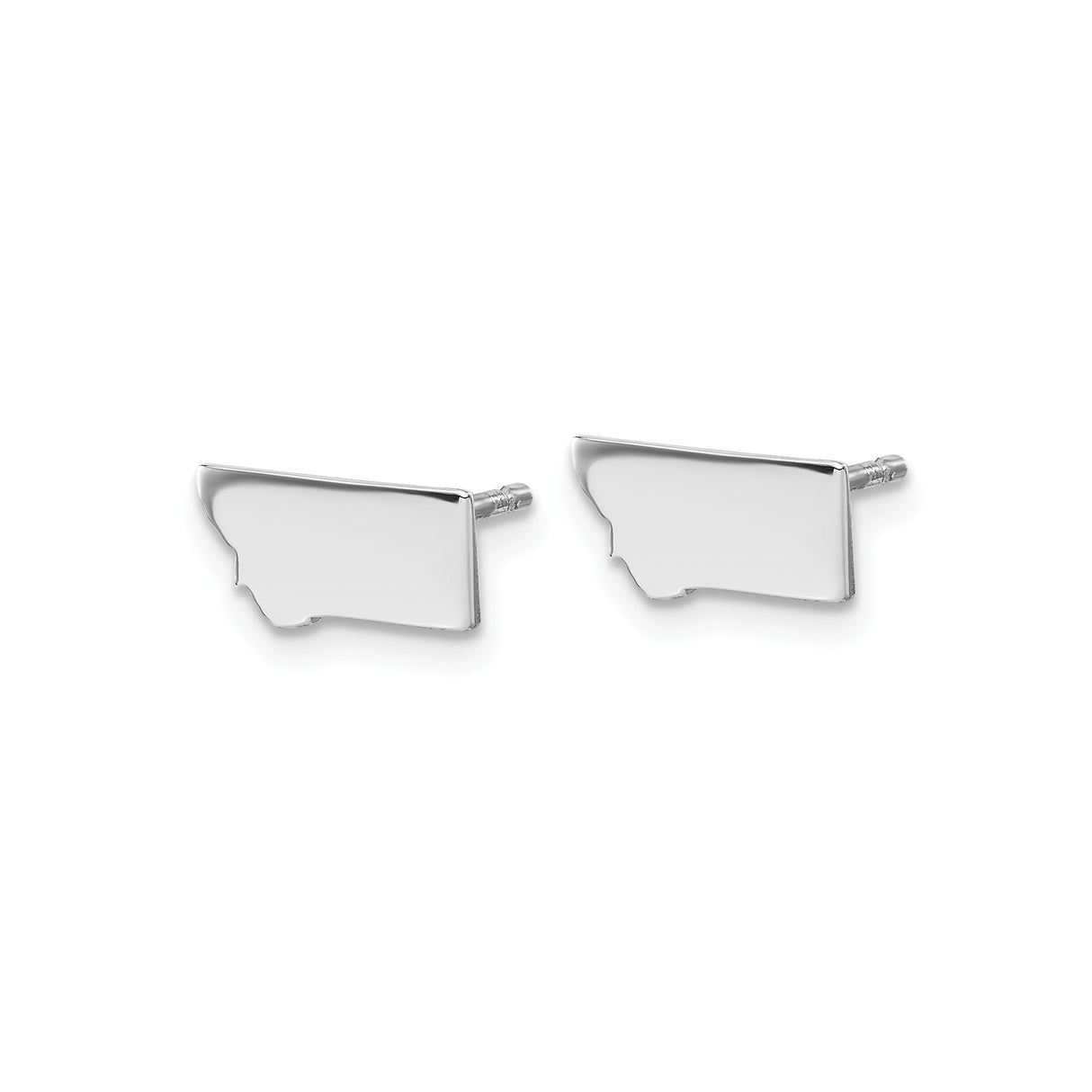 14k White Gold Montana State Stud Earrings, Minimalist Map Silhouette for Women