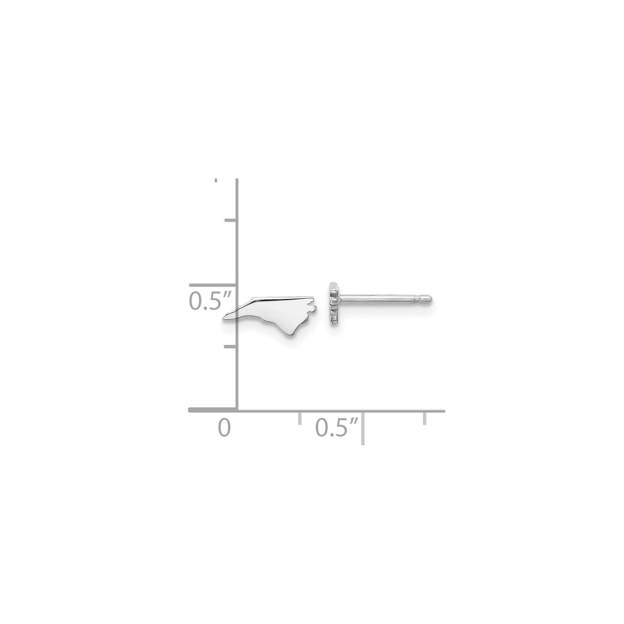14k White Gold North Carolina Outline Stud Earrings, Minimalist State Shape Jewelry