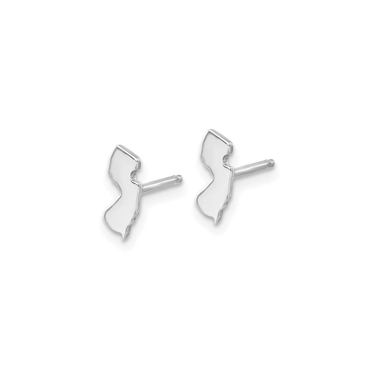 14k White Gold New Jersey State Stud Earrings, Polished Outline Map Design for Women