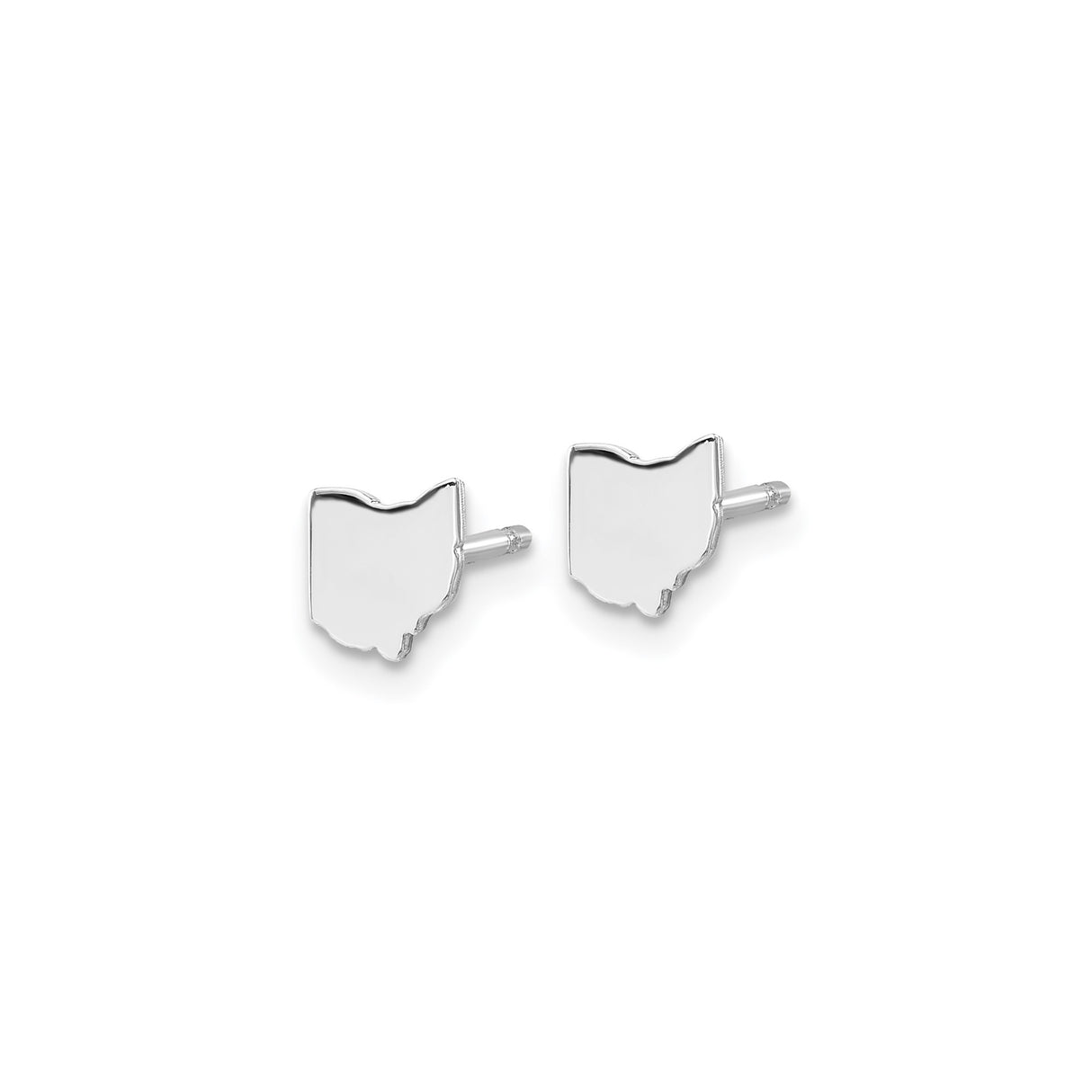14k White Gold Ohio Stud Earrings, Minimalist State Outline Map Design, Midwest Pride Jewelry