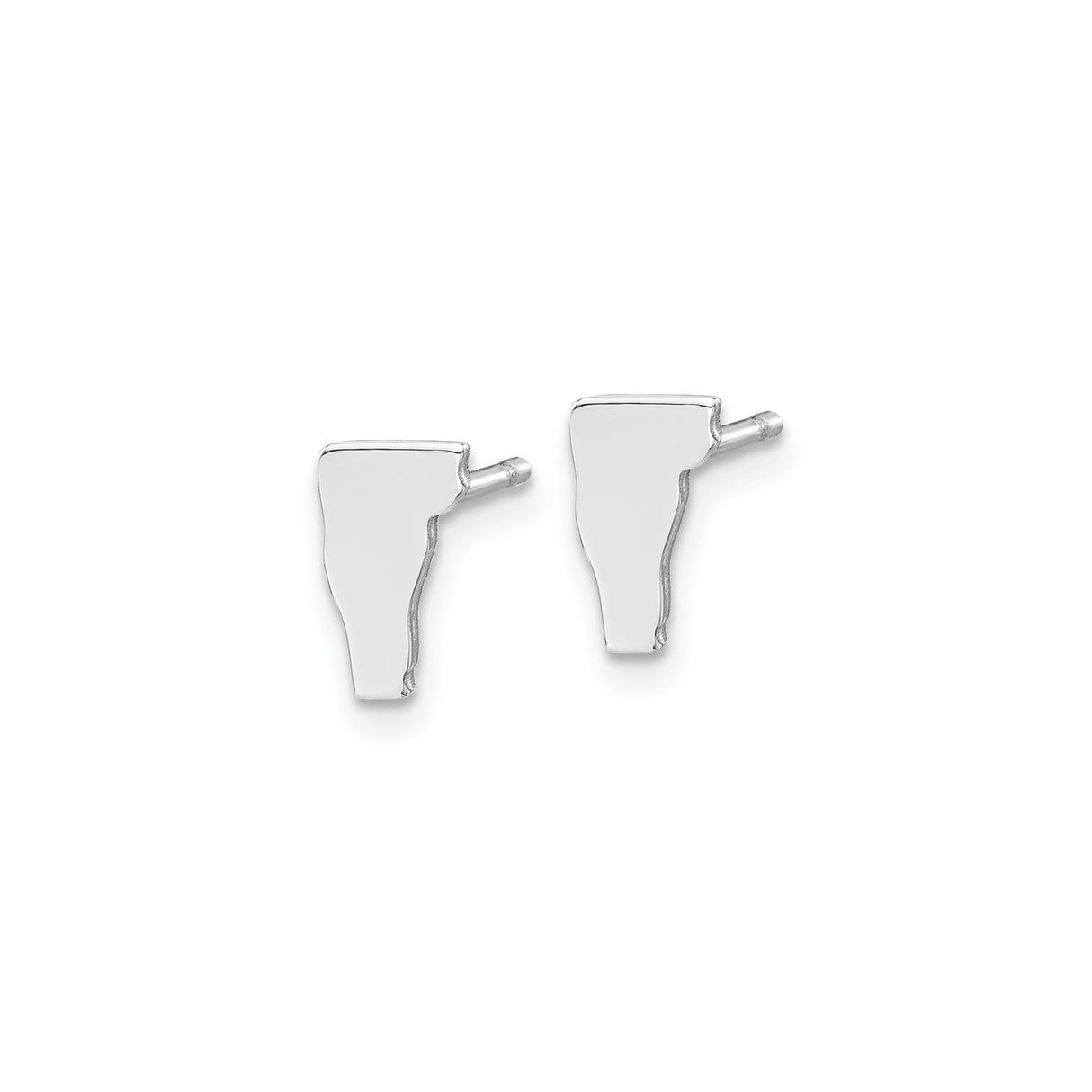 14k White Gold Vermont Shaped Stud Earrings, Minimalist State Outline Map Design for Women