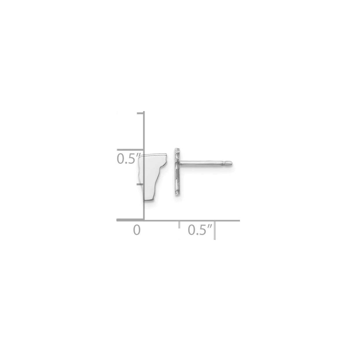 14k White Gold Vermont Shaped Stud Earrings, Minimalist State Outline Map Design for Women