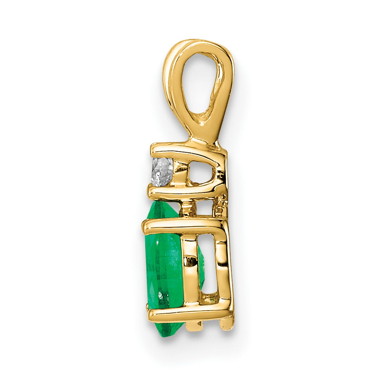 6x4mm Oval Emerald AAA Diamond Charm Pendant in Real 14k Yellow Gold