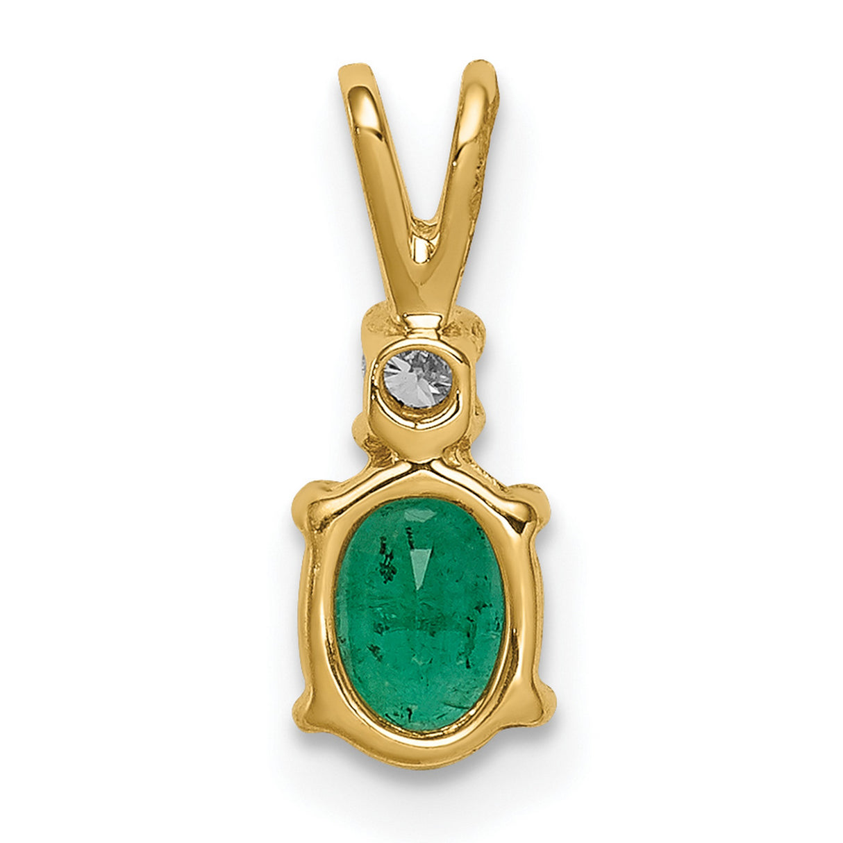 6x4mm Oval Emerald AAA Diamond Charm Pendant in Real 14k Yellow Gold