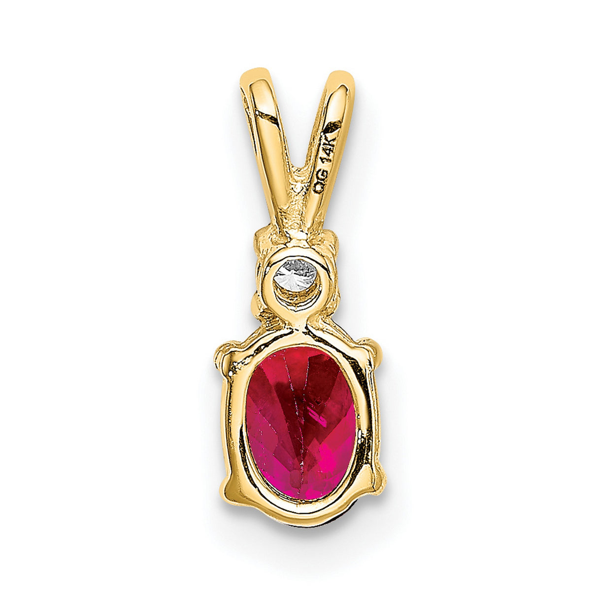 6x4mm Oval Ruby VS Diamond Charm Pendant in Real 14k Yellow Gold
