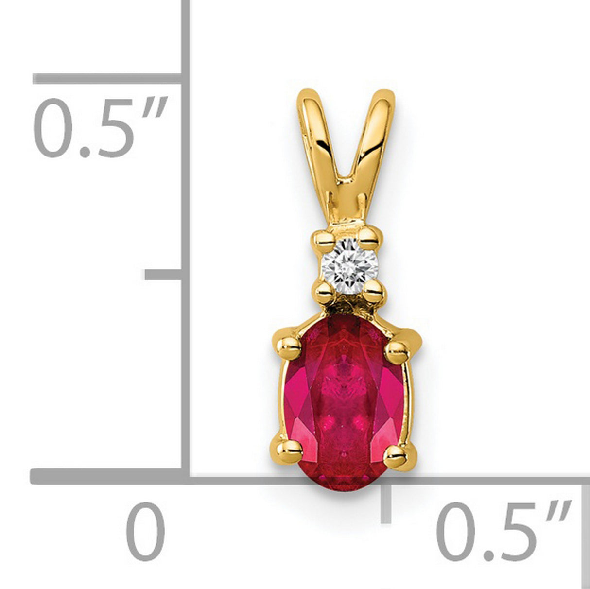 6x4mm Oval Ruby A Diamond Charm Pendant in Real 14k Yellow Gold