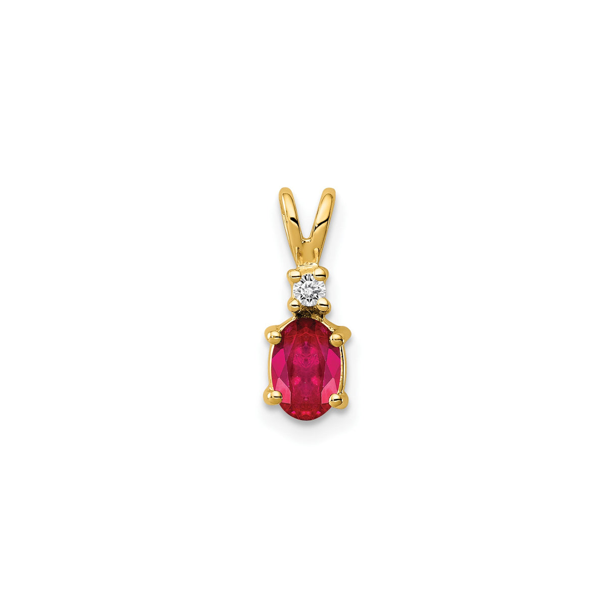 14k Yellow Gold Ruby Pendant with Diamond Accent, July Birthstone Charm for Women