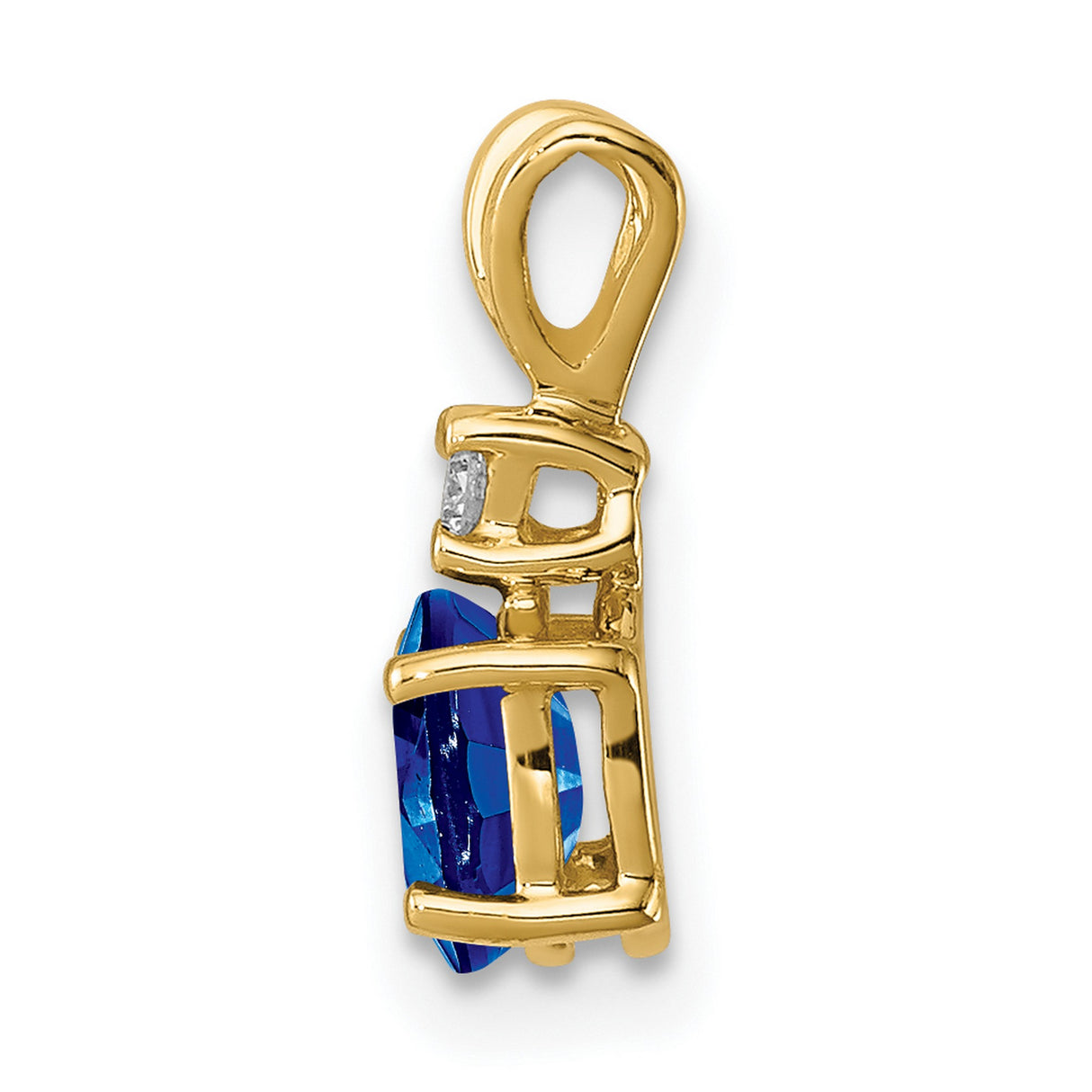 6x4mm Oval Sapphire VS Diamond Charm Pendant in Real 14k Yellow Gold