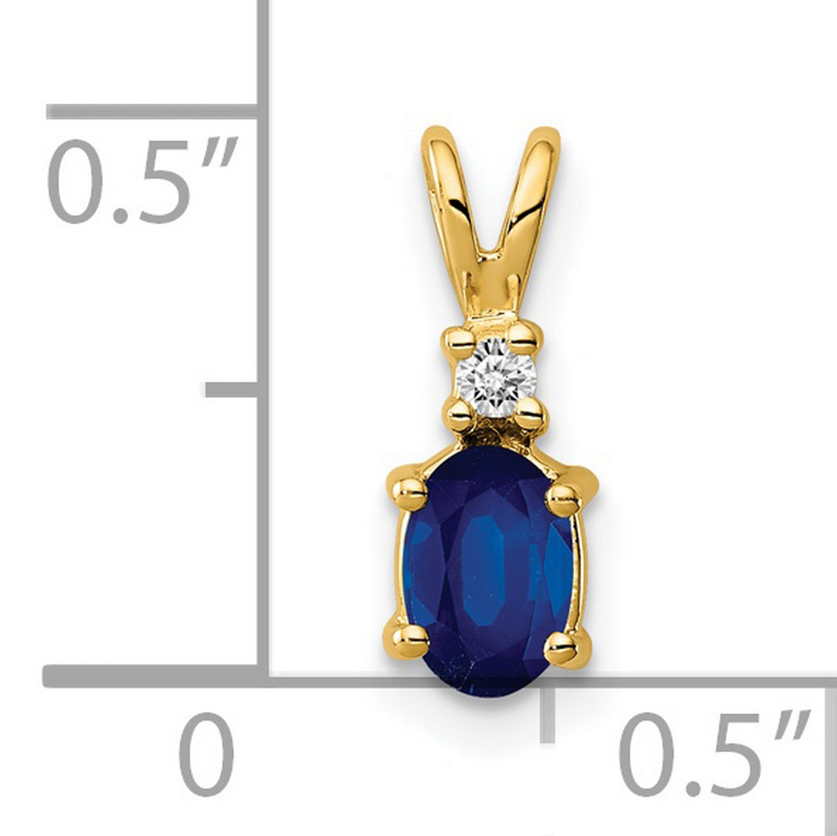 6x4mm Oval Sapphire A Diamond Charm Pendant in Real 14k Yellow Gold
