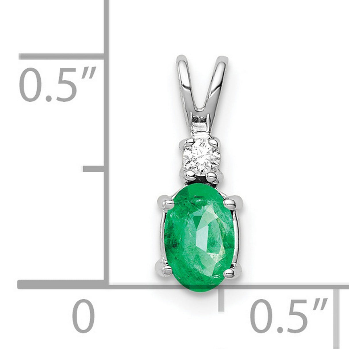 6x4mm Oval Emerald A Diamond Charm Pendant in Real 14k White Gold