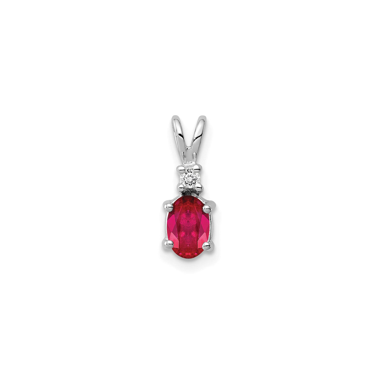 14k White Gold Pendant with Oval-Cut Ruby and Diamond Accent, Classic July Birthstone Jewelry