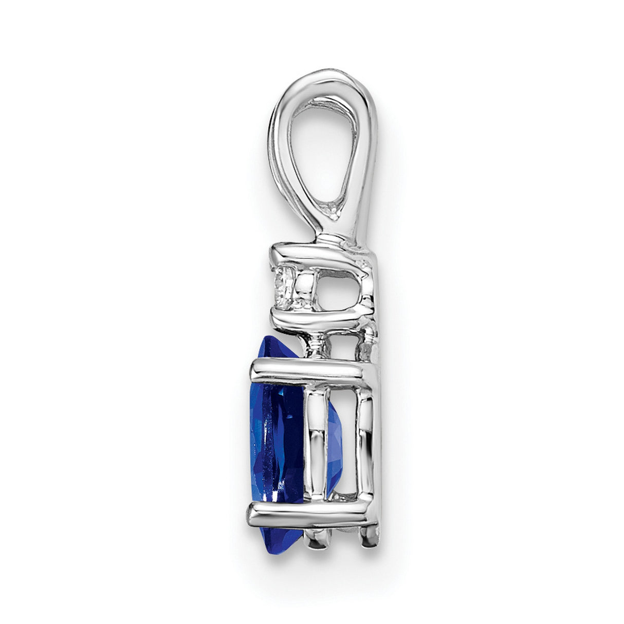 6x4mm Oval Sapphire A Diamond Charm Pendant in Real 14k White Gold