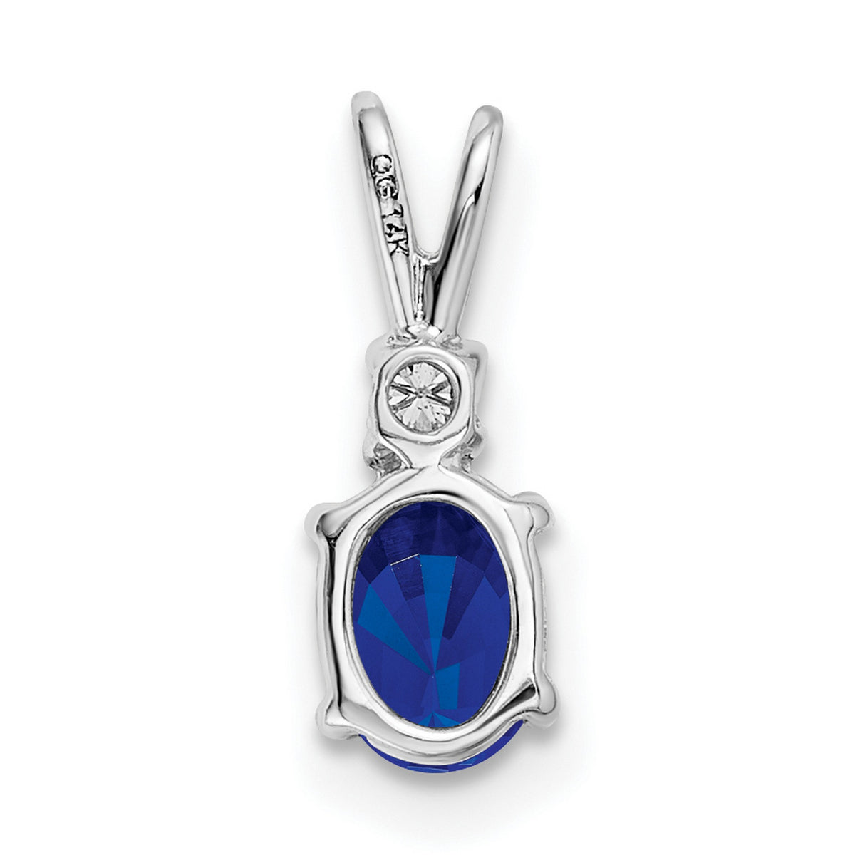 6x4mm Oval Sapphire A Diamond Charm Pendant in Real 14k White Gold