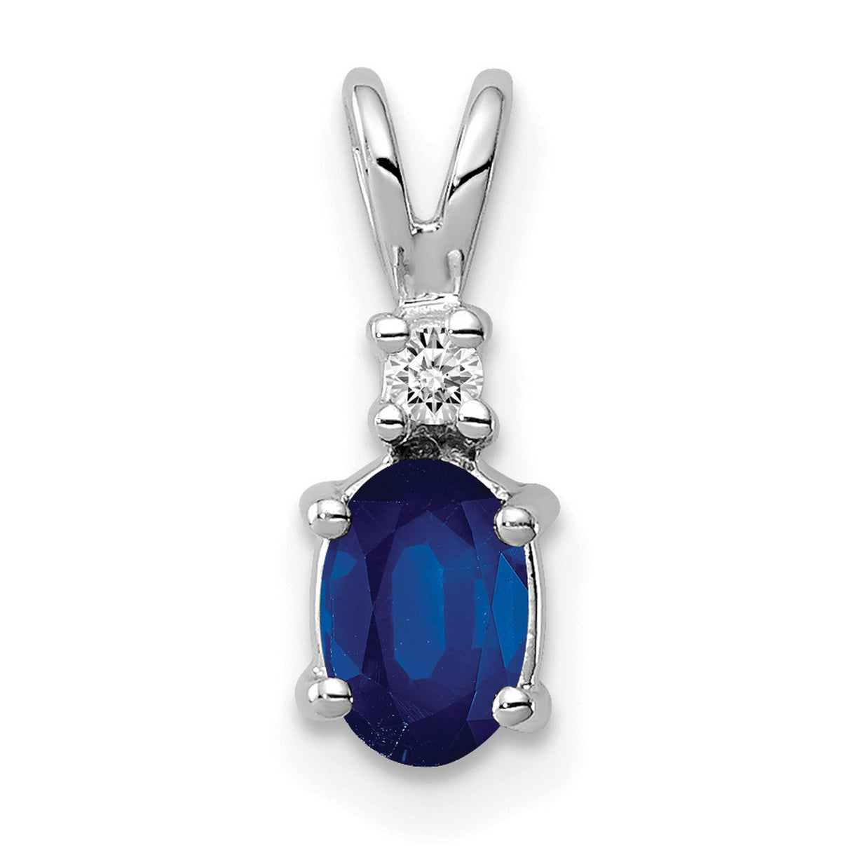 6x4mm Oval Sapphire VS Diamond Charm Pendant in Real 14k White Gold