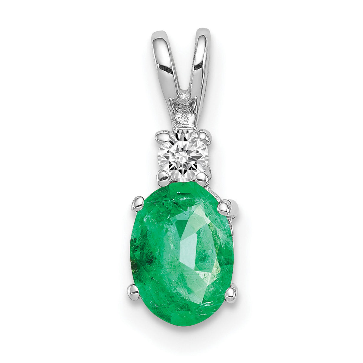 7x5mm Oval Emerald AAA Diamond Charm Pendant in Real 14k White Gold