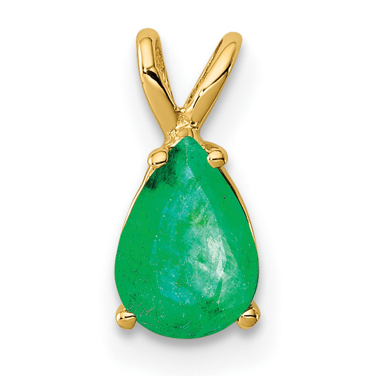 Emerald Charm Pendant in Real 14k Yellow Gold