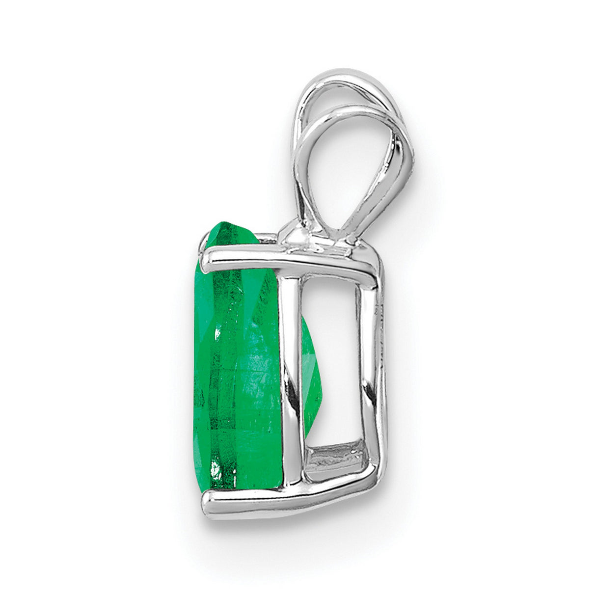Emerald Charm Pendant in Real 14k White Gold