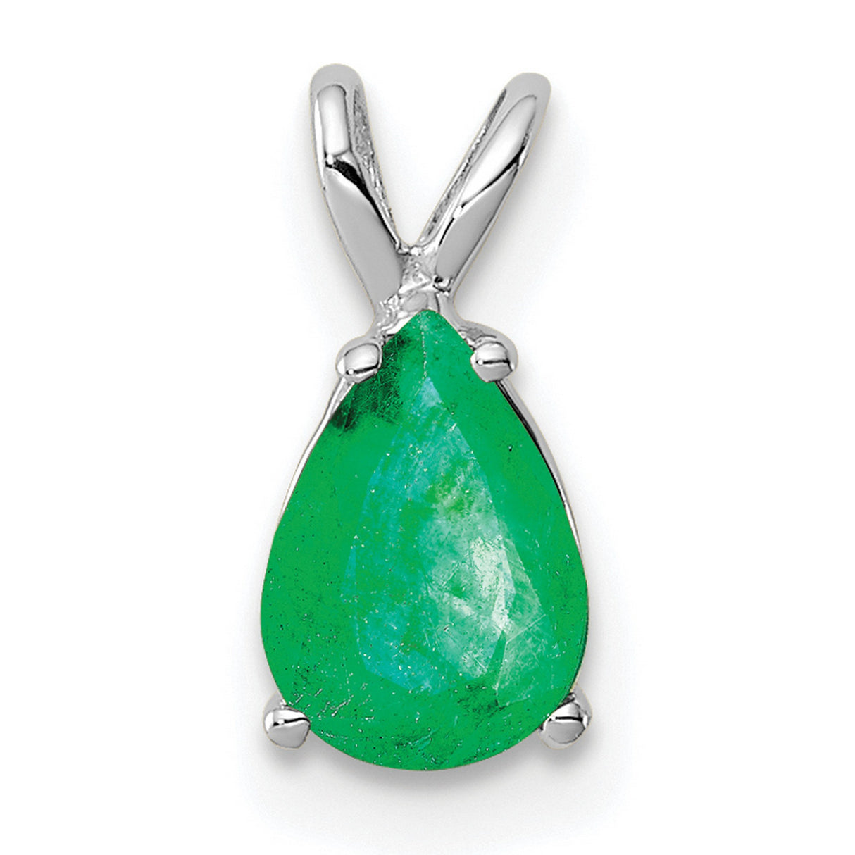 Emerald Charm Pendant in Real 14k White Gold