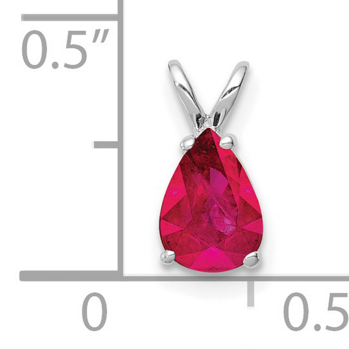 14k White Gold Ruby Pendant, Pear Shaped Prong Set July Birthstone Jewelry for Women