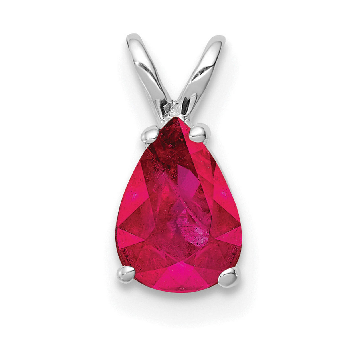 14k White Gold Ruby Pendant, Pear Shaped Prong Set July Birthstone Jewelry for Women