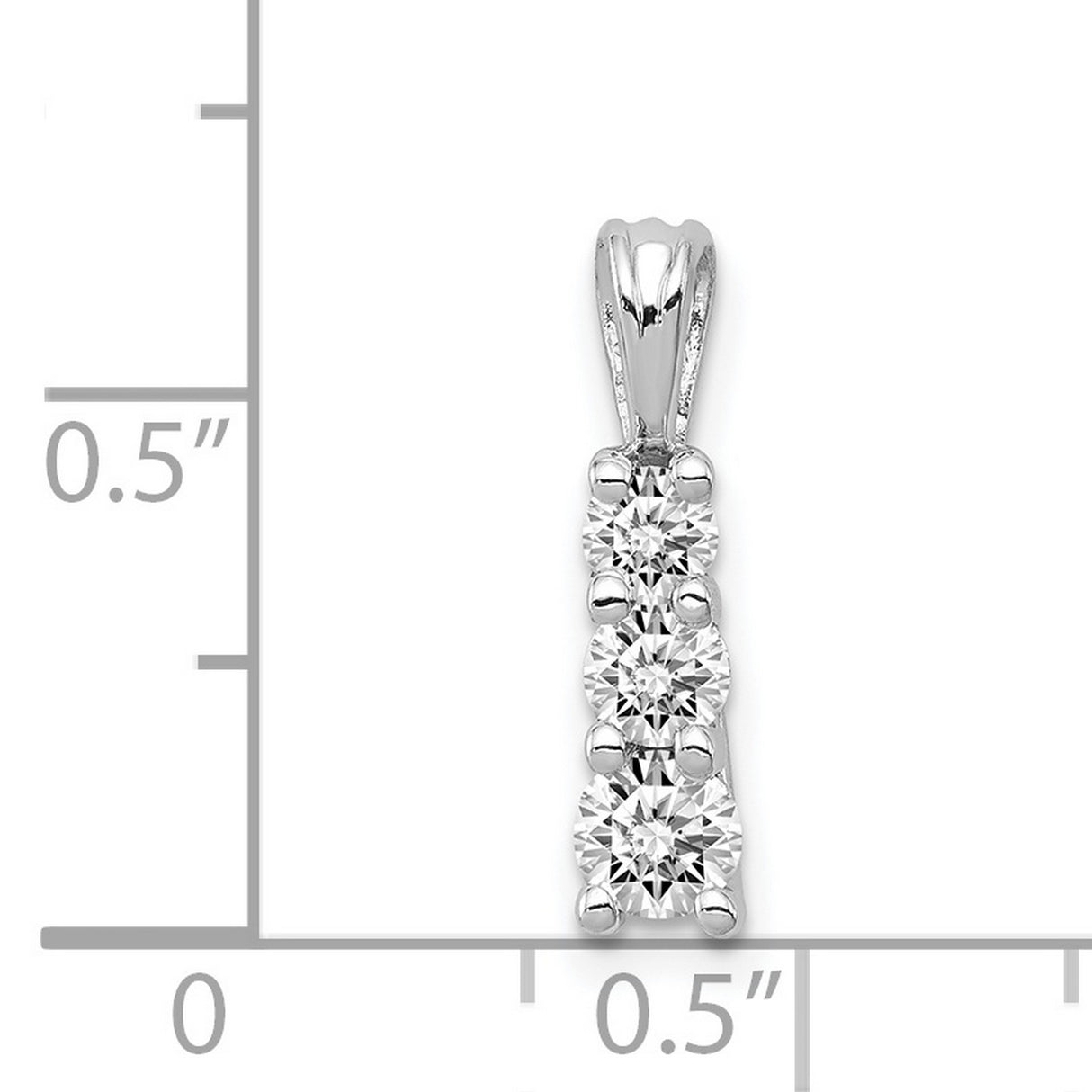 AA Diamond Small Three Stone Charm Pendant in Real 14k White Gold