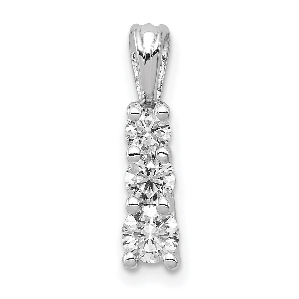 VS Diamond Small Three Stone Charm Pendant in Real 14k White Gold
