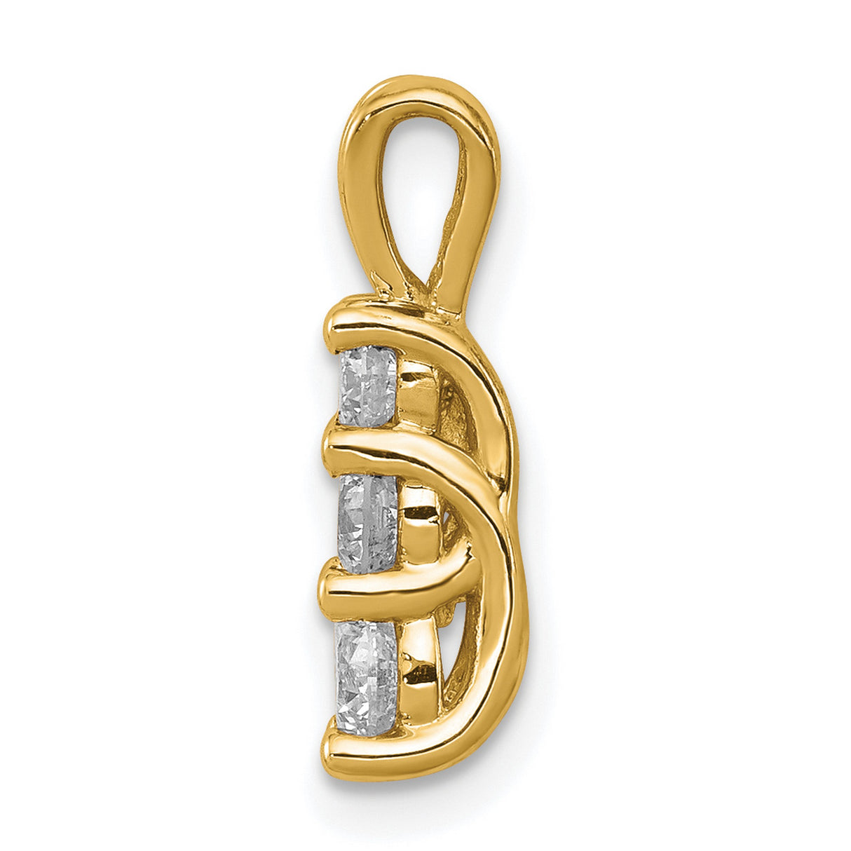 AA Diamond Small Three Stone Charm Pendant in Real 14k Yellow Gold