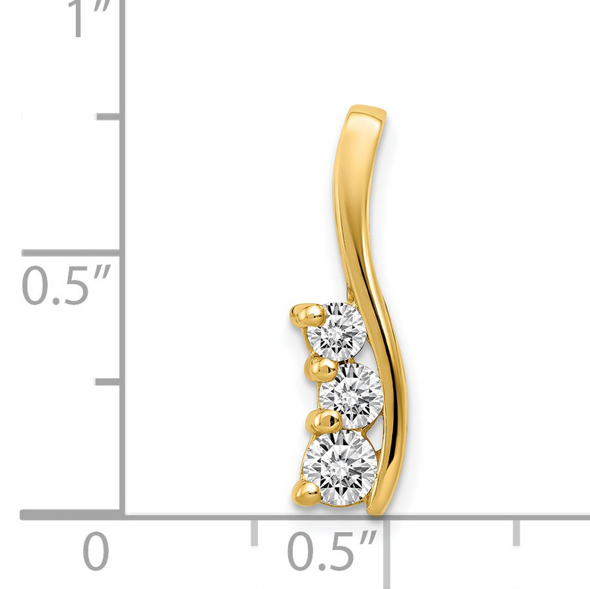 VS Diamond Small Three Stone Curved Bar Charm Pendant in Real 14k Yellow Gold