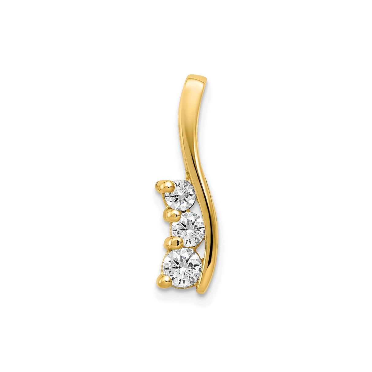 14k Yellow Gold Curved Pendant with Three Round Cubic Zirconia Stones, Minimalist Design for Women