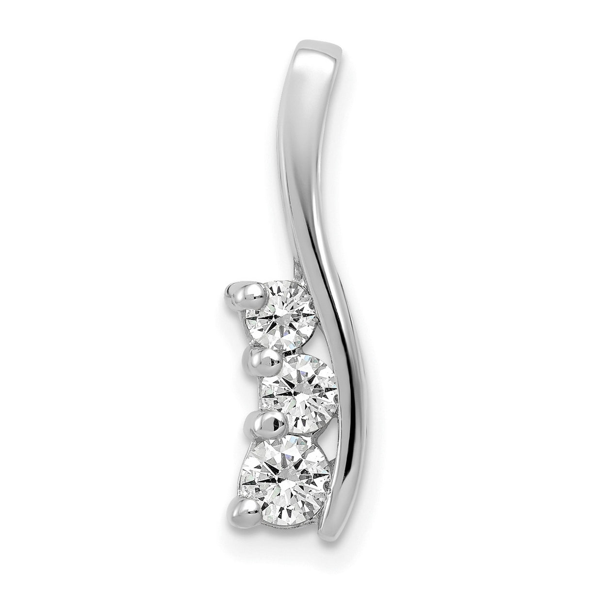 VS Diamond Small Three Stone Curved Bar Charm Pendant in Real 14k White Gold