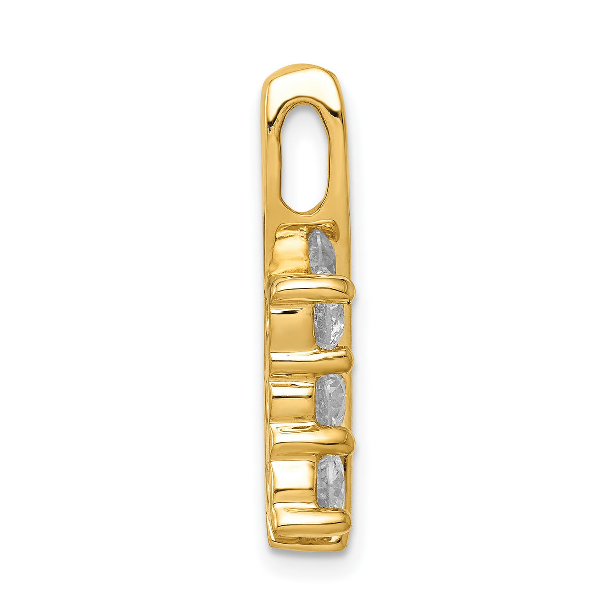 A Diamond Three Stone Curved Bar Charm Pendant in Real 14k Yellow Gold